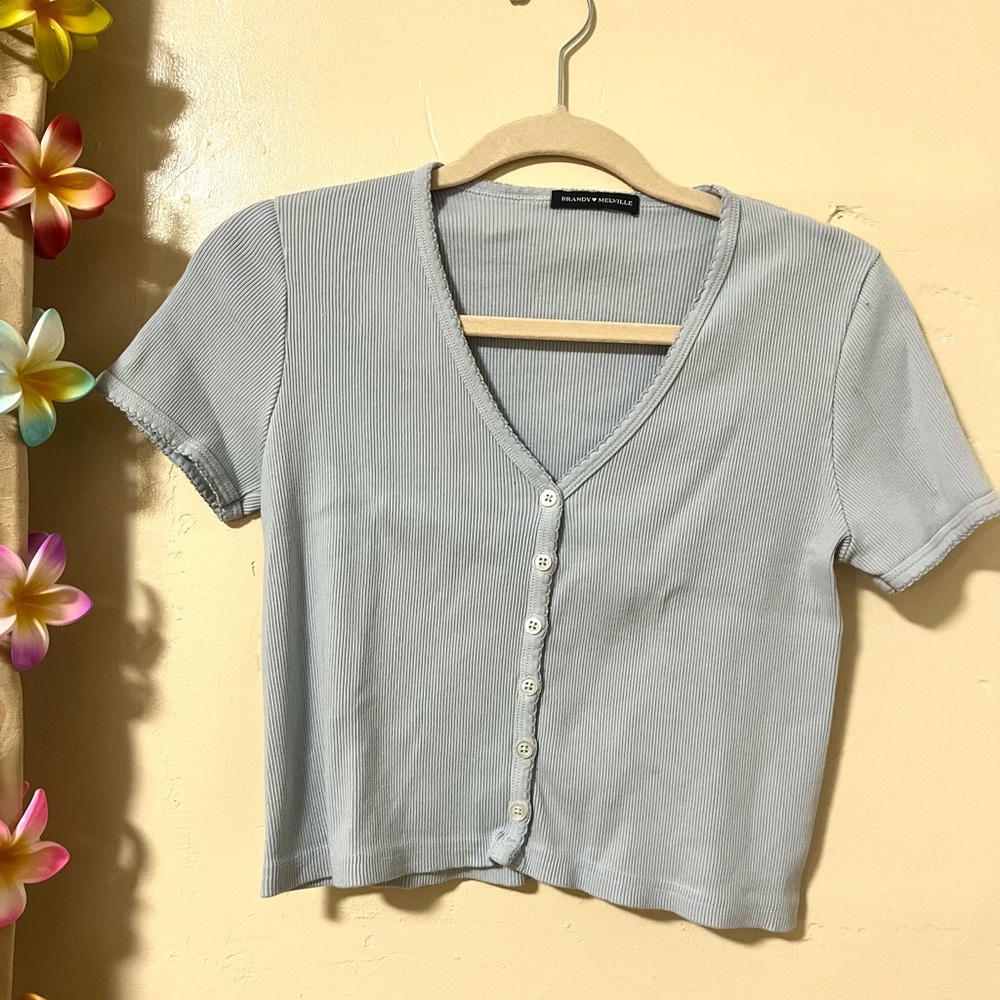 -light blue brandy melville crop top with buttons